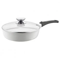 Vario Click Pearl 4 qt. Cast Aluminum Ceramic Nonstick Saute Pan in White with Glass Lid by Berndes