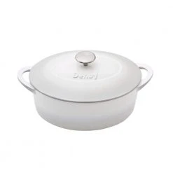 Natural Canvas 4.5 qt. Oval Cast Iron Casserole Dish in White with Lid by Denby