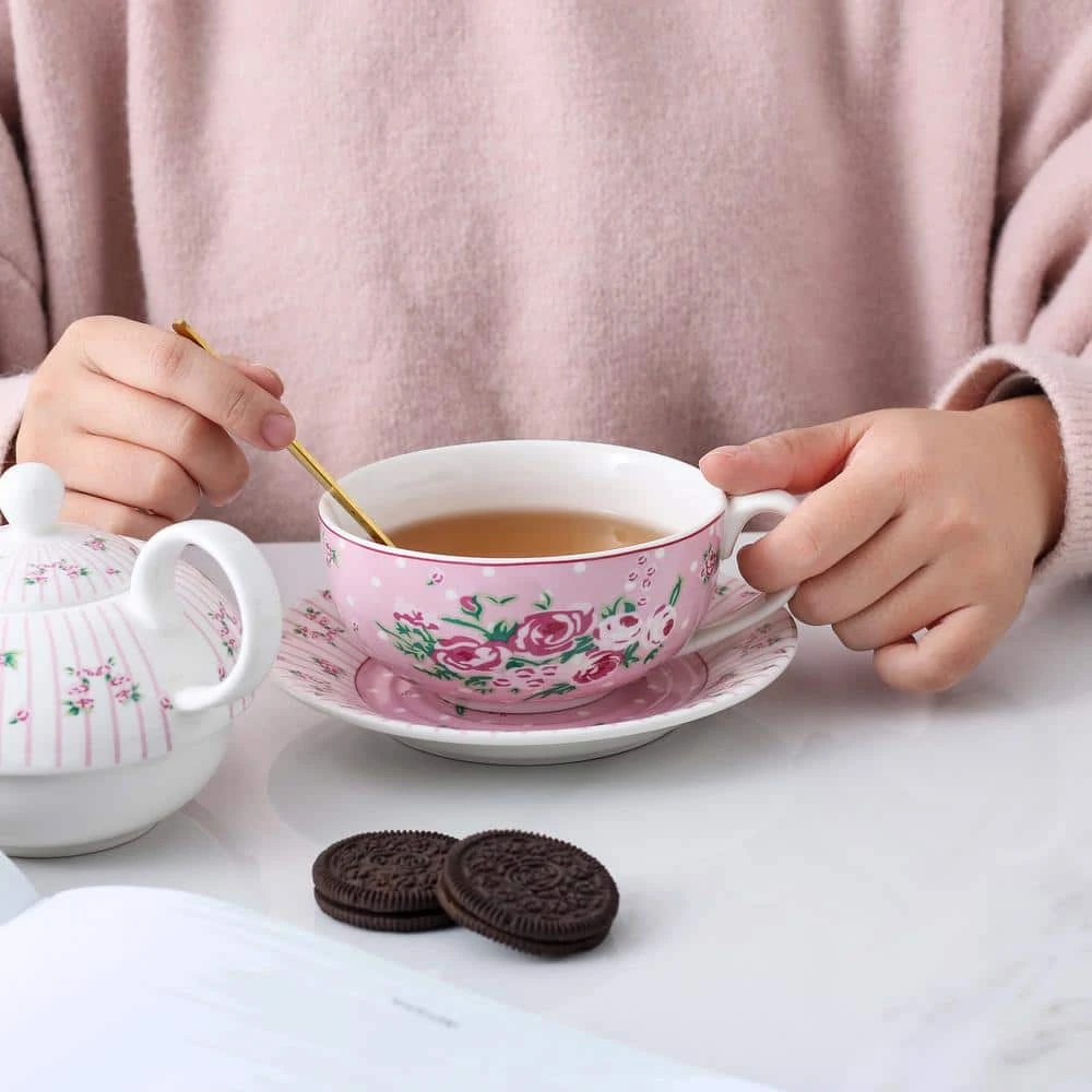 Porcelain Tea Pot Set for One 11 Ounce Teapot 1 Piece Teacup and Saucer Set by MALACASA - Image 8