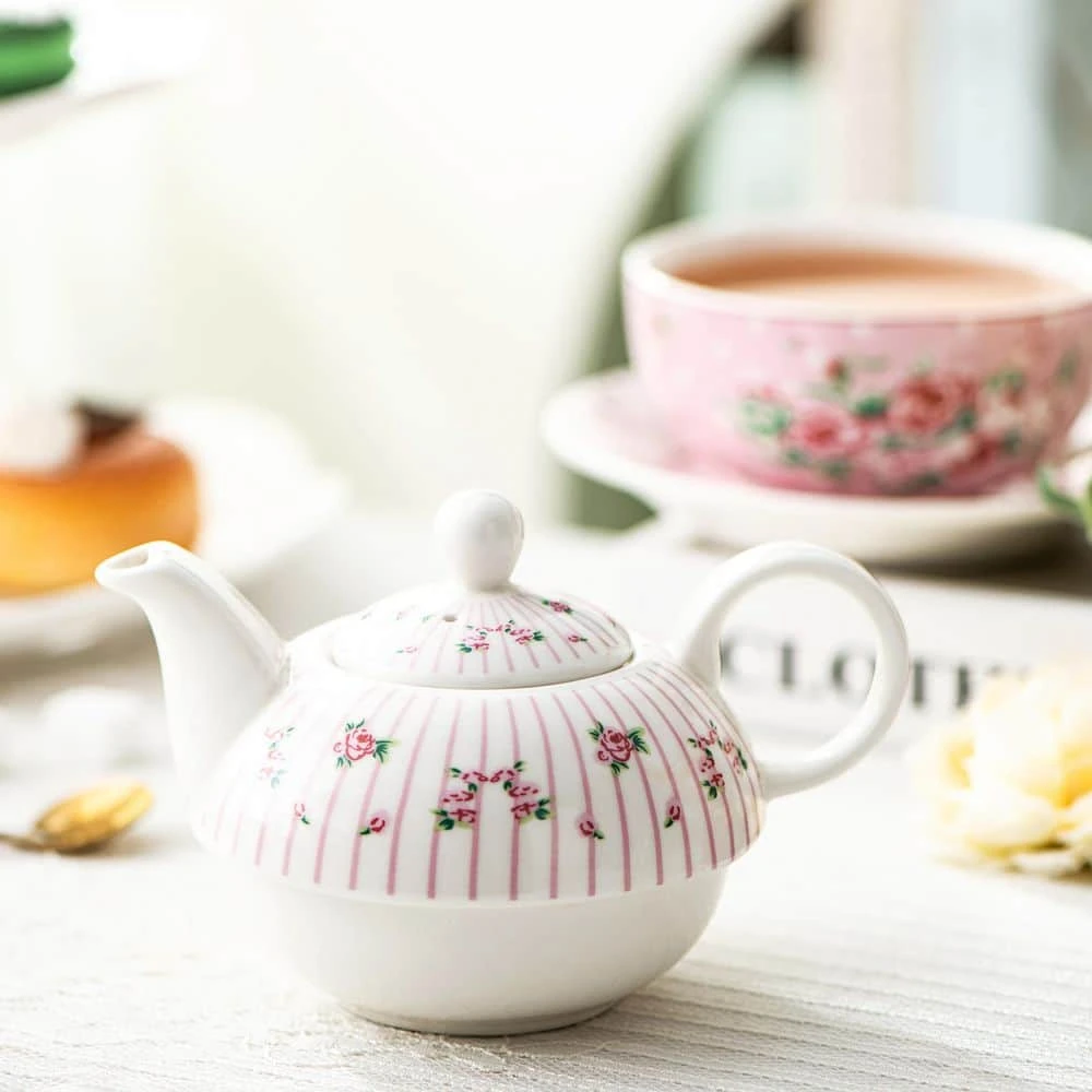 Porcelain Tea Pot Set for One 11 Ounce Teapot 1 Piece Teacup and Saucer Set by MALACASA - Image 5