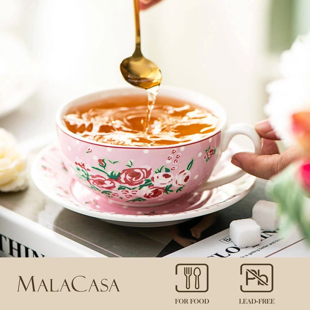 Porcelain Tea Pot Set for One 11 Ounce Teapot 1 Piece Teacup and Saucer Set by MALACASA - Image 3