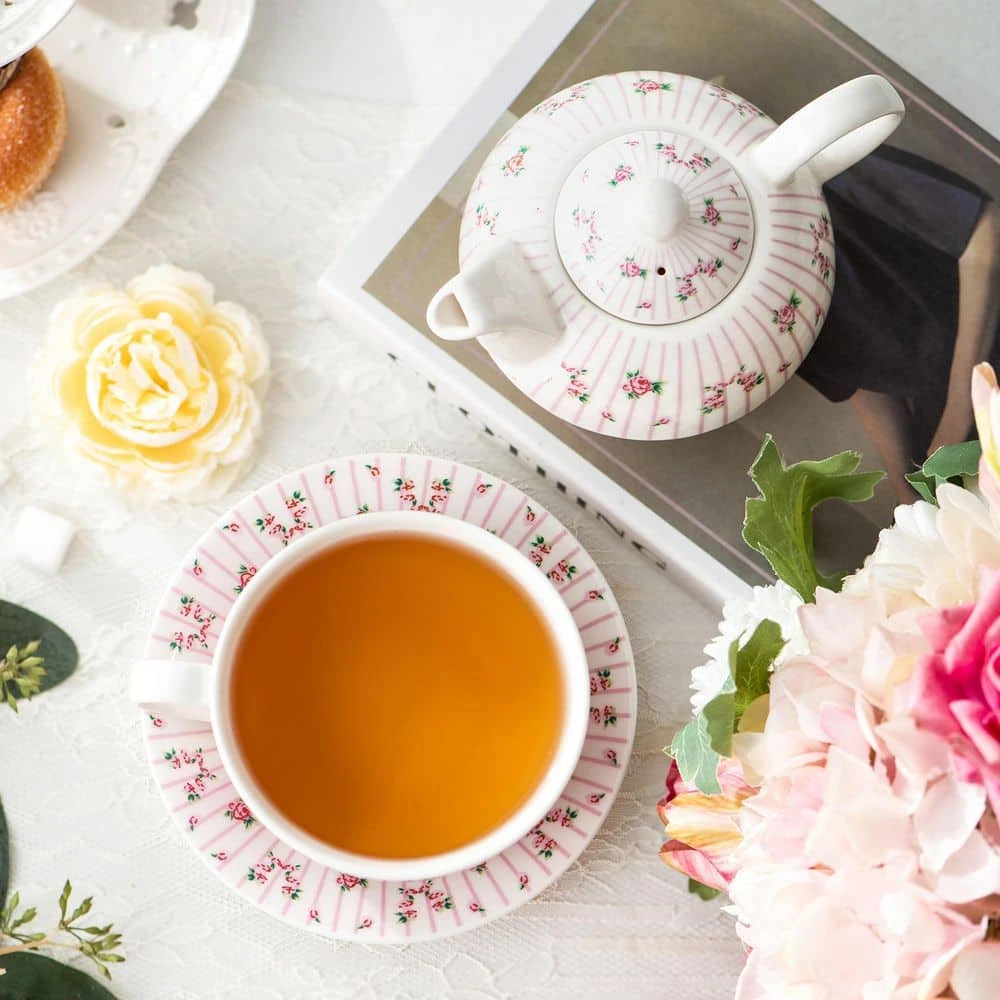 Porcelain Tea Pot Set for One 11 Ounce Teapot 1 Piece Teacup and Saucer Set by MALACASA - Image 7