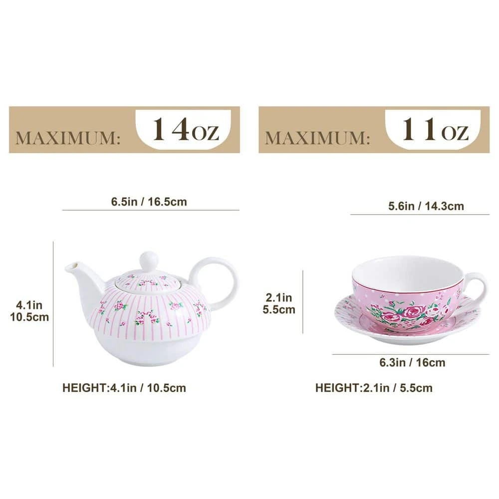 Porcelain Tea Pot Set for One 11 Ounce Teapot 1 Piece Teacup and Saucer Set by MALACASA - Image 2
