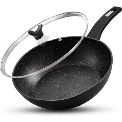 CSK 12 in. Black Aluminum Nonstick Induction Compatible Wok with Lid by Unbranded
