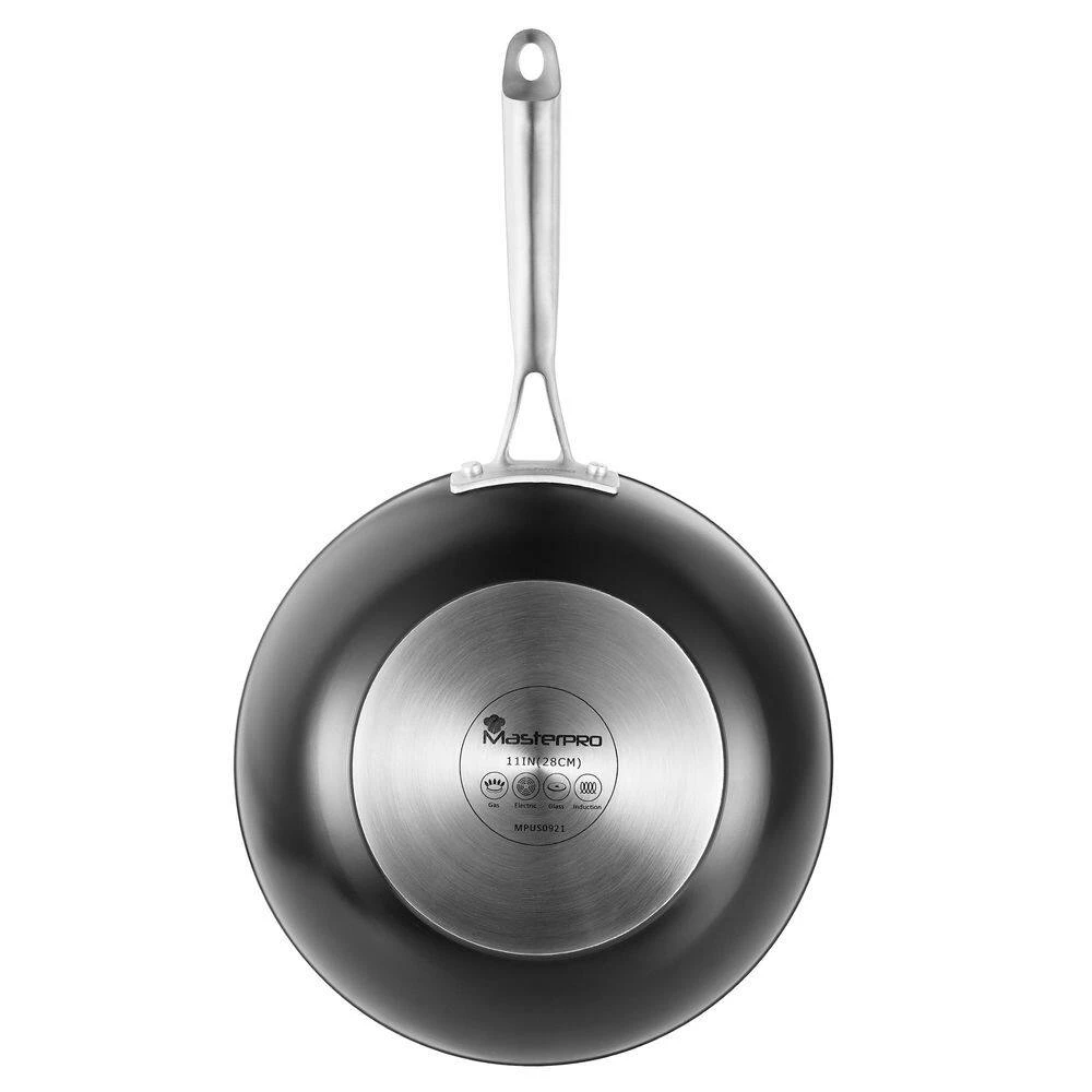 Large 11 in. Black Aluminum Durable Wok by MasterPRO - Image 4