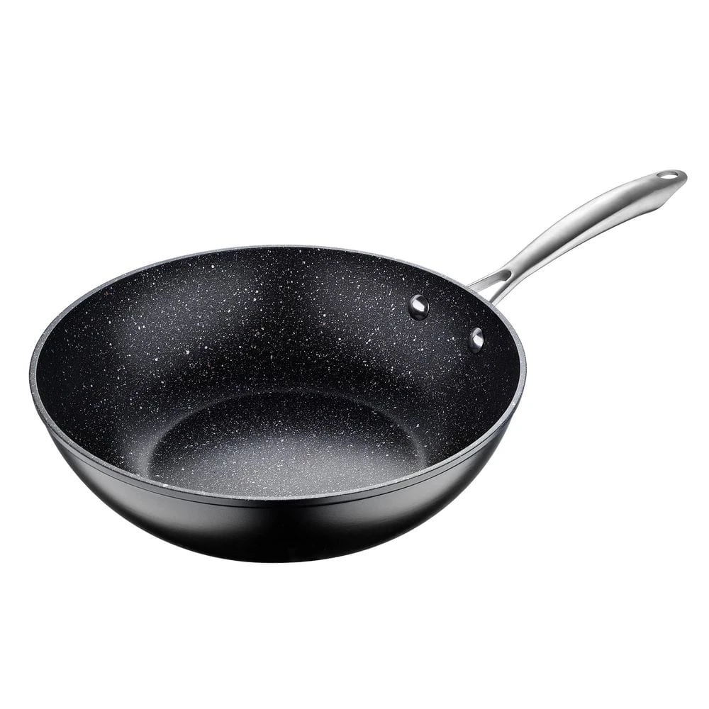 Large 11 in. Black Aluminum Durable Wok by MasterPRO