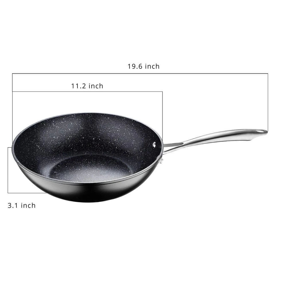Large 11 in. Black Aluminum Durable Wok by MasterPRO - Image 2