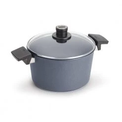 Diamond LITE Induction 5.25 qt. Cast Aluminum Nonstick Stock Pot in Gray with Glass Lid by Woll