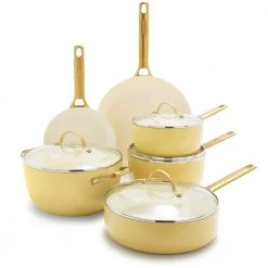 Reserve 10-Piece Hard Anodized Aluminum Ceramic Nonstick Cookware Pots and Pans Set in Yellow by GreenPan